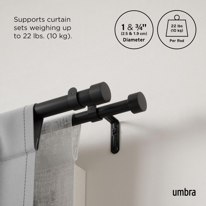 Umbra Cappa Double Curtain Rod, Includes 2 Matching Finials, Brackets & Hardware, 36 to 66-Inch, Black - Image 4